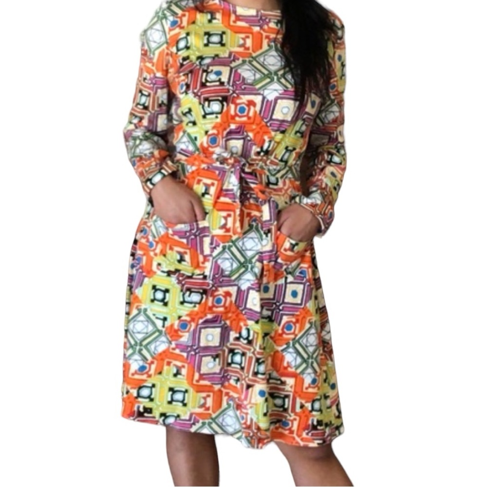 Blousecraft by Maxime de la Falaise Vintage Multicolor Geometric Tie Dress Sz M